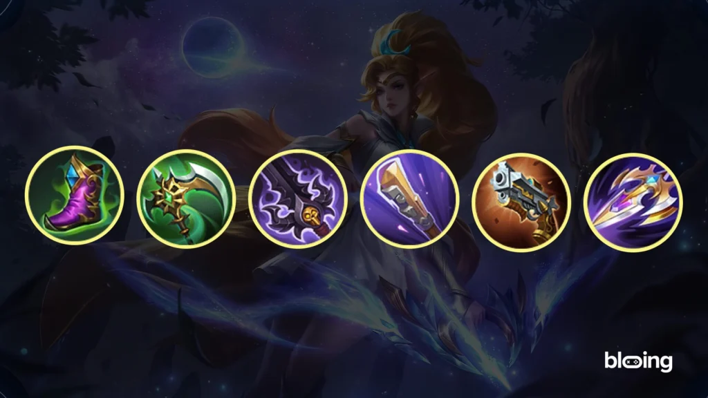Best Miya Anti-tank item build Mobile Legends: Tough Boots, Corrosion Scythe, Demon Hunter Sword, Golden Staff, Malefic Roar, Sea Halberd