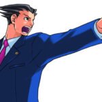 Phoenix Wright yells "Objection" from the defence stand in Court.