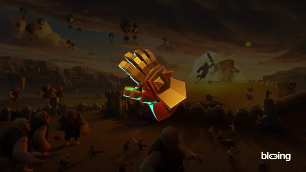 Clash of Clans Barbarian King equipment: Giant Gauntlet (Iron Fist area damage, damage reduction)