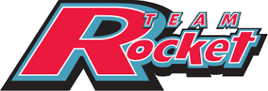 The logo of the Team Rocket TCG set, the red capital 'R' is a common theme visible amongst the Team members.