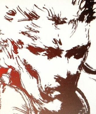 A DRAWING OF SOLID SNAKE BY YOJI SHINKAWA SEEN ON THE REVERSE SIDE OF THE PS1 CASE, PLAYABLE AS THE MAIN CHARACTER OF Metal Gear Solid The Board Game