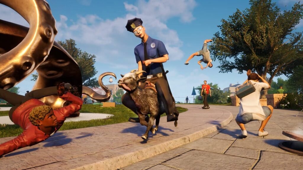 A goat causing playful chaos in Goat Simulator 3 as part of Steam Animal Fest 2025.