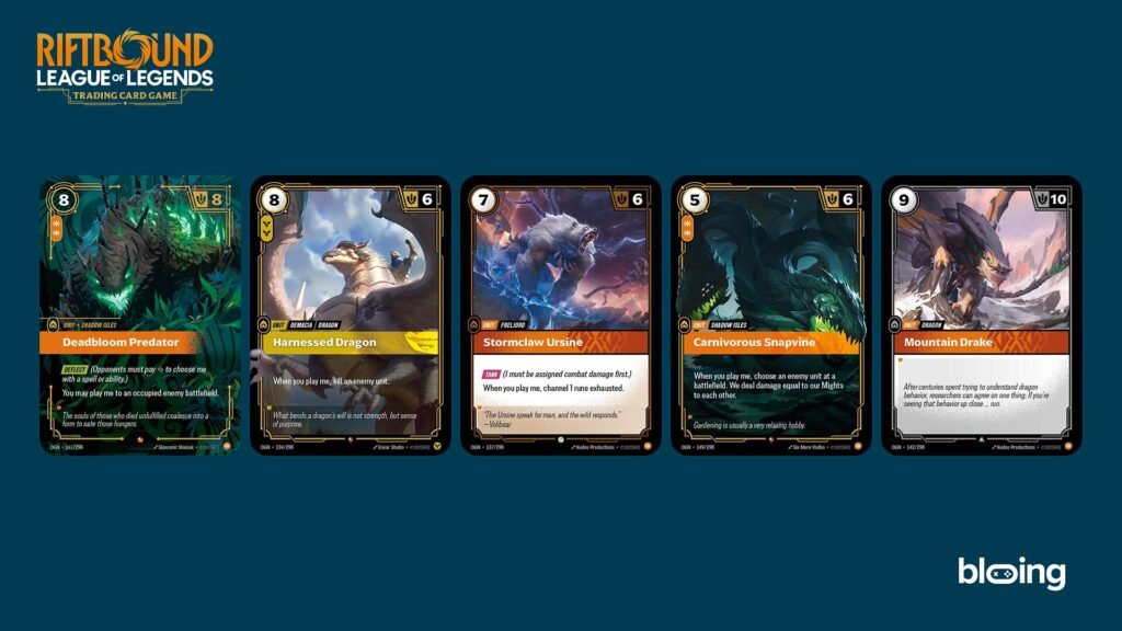 Deadbloom Predator Harnessed Dragon Stormclaw Ursine Carnivorous Snapvine Mountain Drake unit cards Riftbound TCG