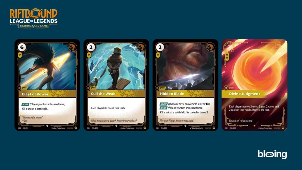 Blast of Power Cull the Weak Hidden Blade Divine Judgment removal spell cards Riftbound TCG