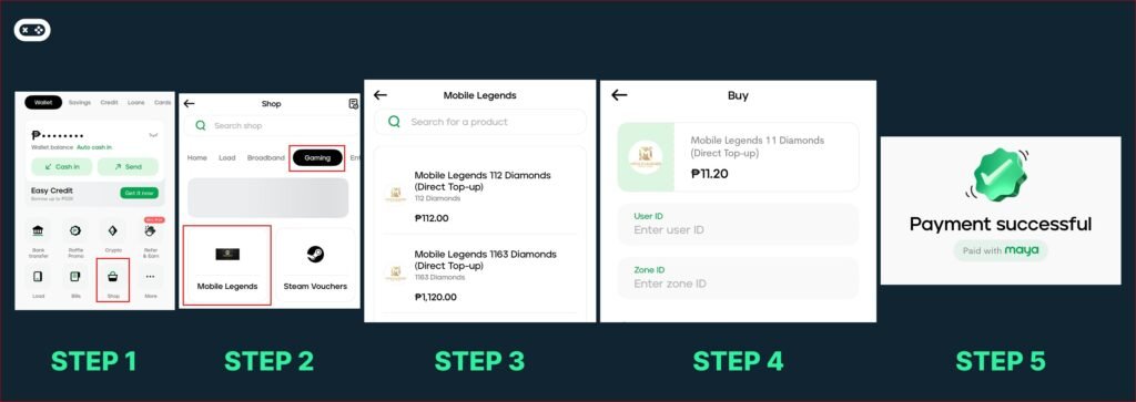 Step by step guide on how to top up Mobile Legends diamonds using Maya app