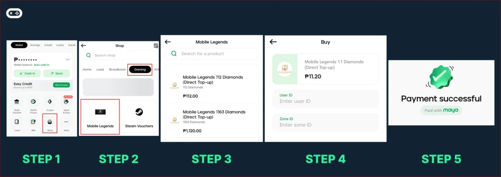 Step by step guide on how to top up Mobile Legends diamonds using Maya app