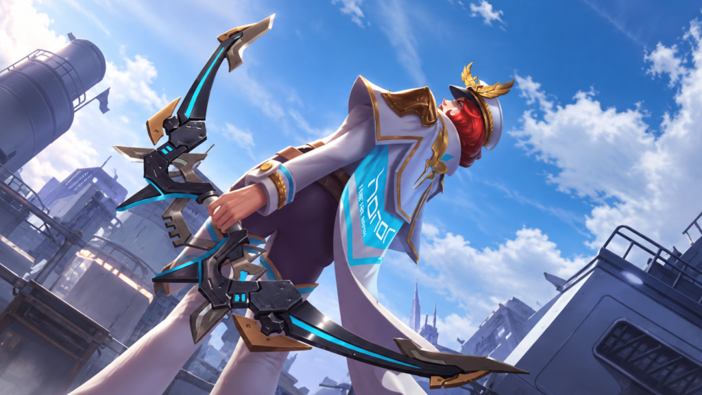 Miya Honor skin in MLBB, regal white and gold archer look