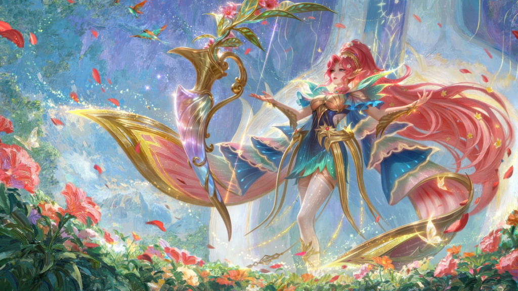 Miya Arrow of Spring Season skin in MLBB, nature spirit guardian design
