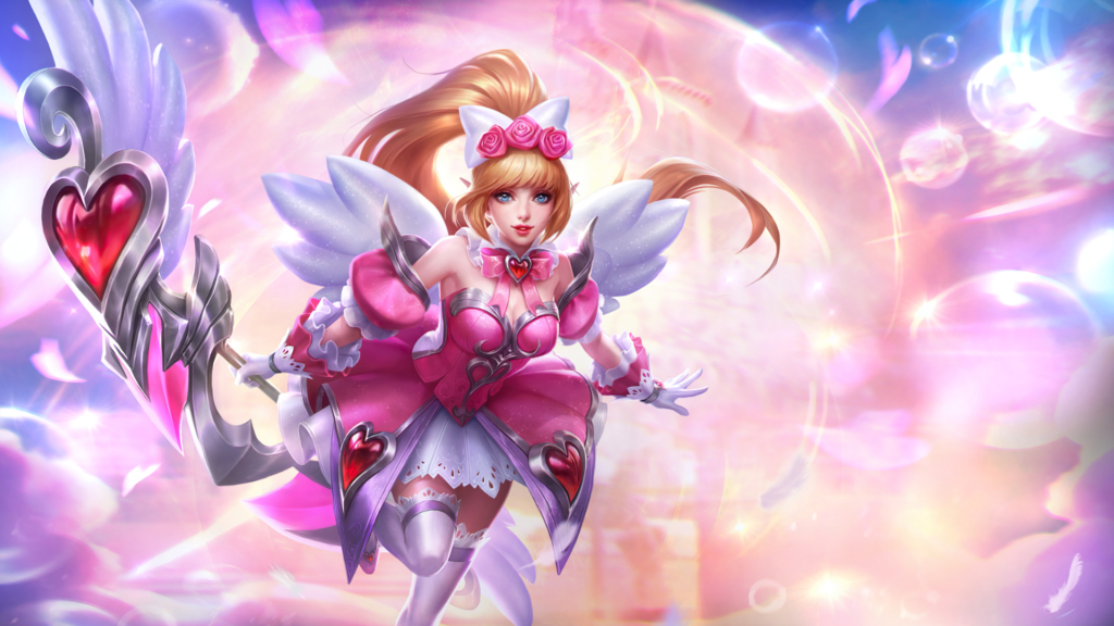 Miya Sweet Fantasy skin in MLBB, soft romantic look with angel wings