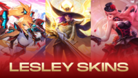 Lesley MLBB skins list featuring Angelic Agent, Dangerous Love, and Deadeye Spectre Skins
