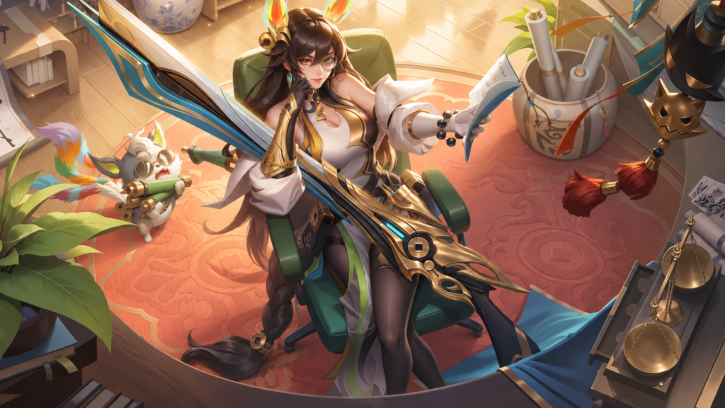 Lesley Meowkin Hunter skin in MLBB, cat-ear headpiece with gold-and-tan military styling