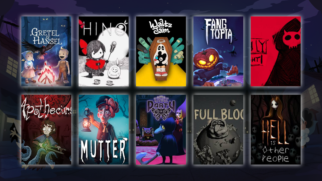Key art for 10 Cozy After Dark Showcase picks, from Gretel & Hansel to Hell Is Other People