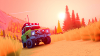 over the hill release date gameplay screenshot of an off-road vehicle on a trail